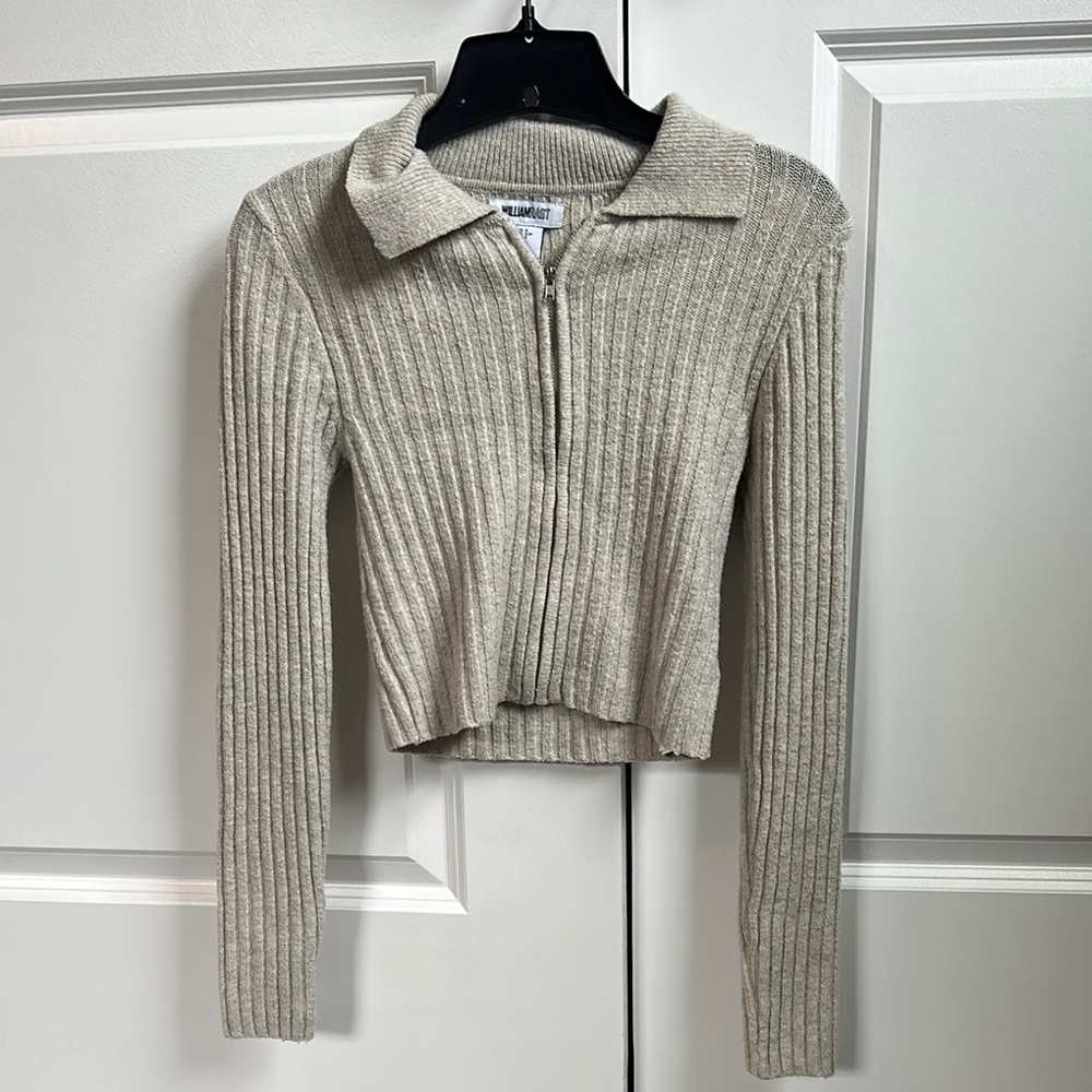 William Rast Cream Ribbed Cardigan with Quarter-Zip